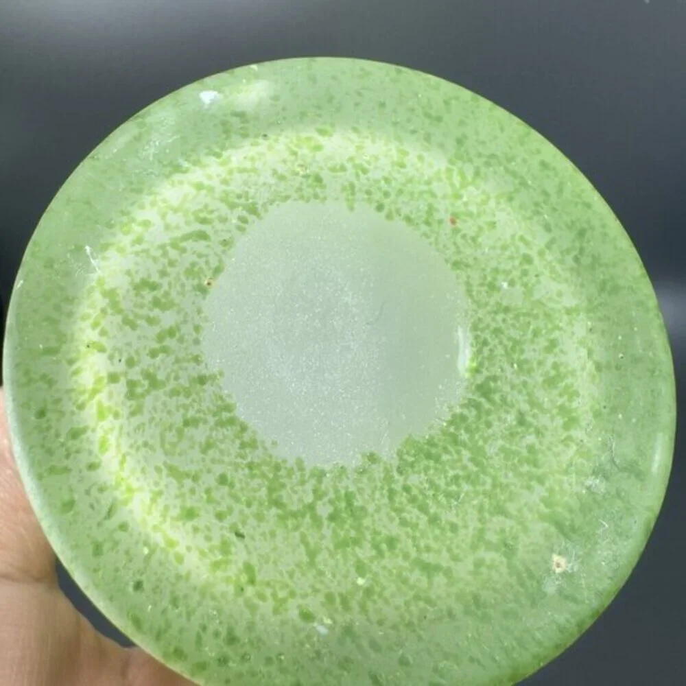 Vintage Frosted Green Spots Art Glass Vase Clear Swirl Top Wavy Edges Vase Glass